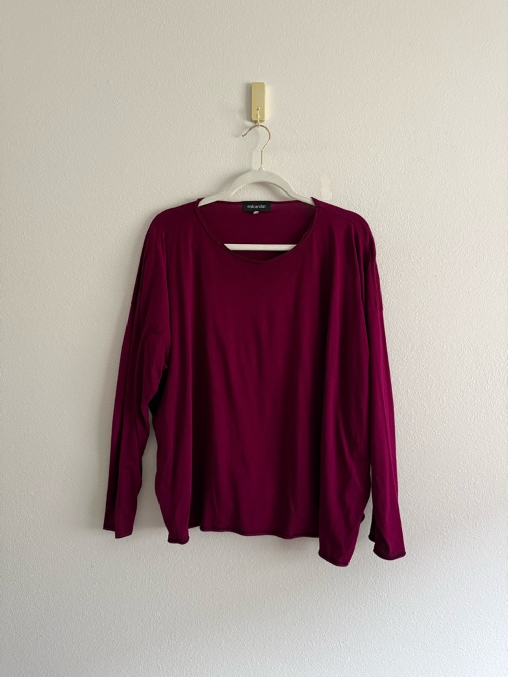 Eskandar Pima Cotton Long Sleeve Tee SZ OS Plum Lagenlook Peru